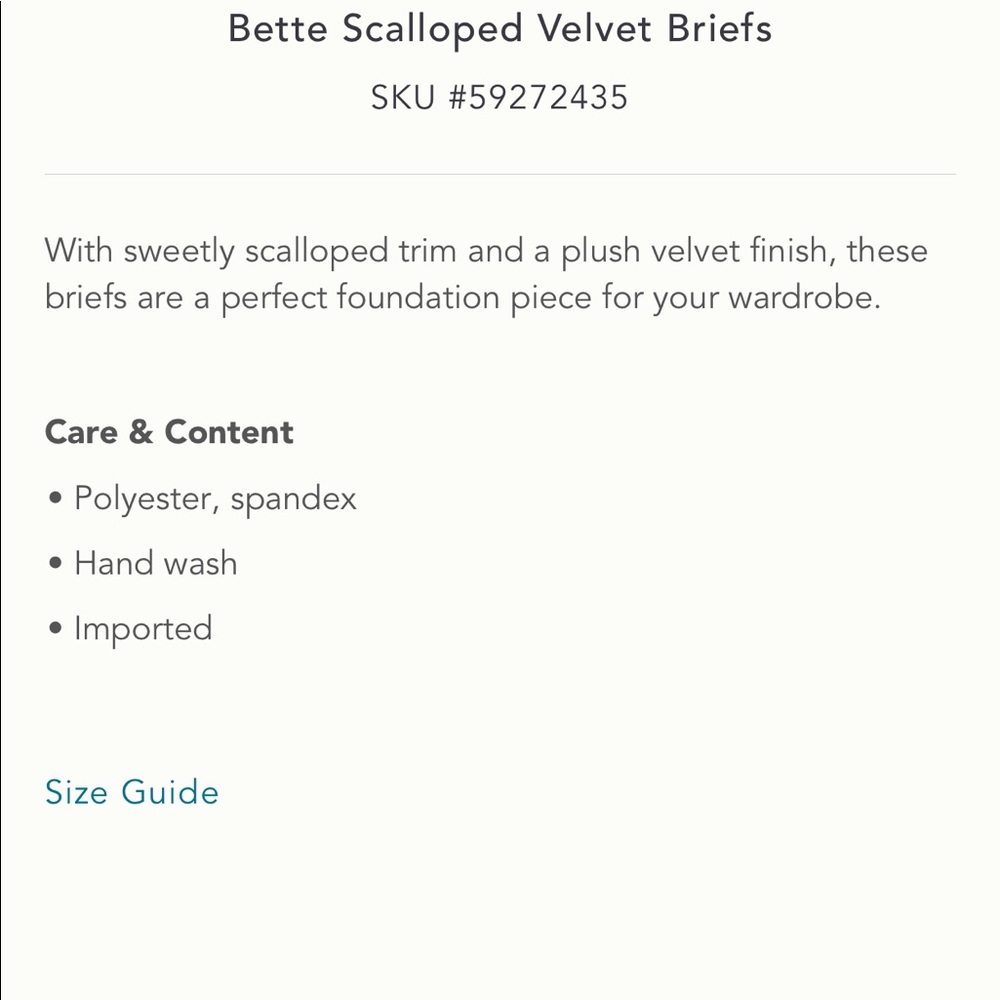 Nwt anthropologie Bette scalloped velvet briefs s - Picture 3 of 3